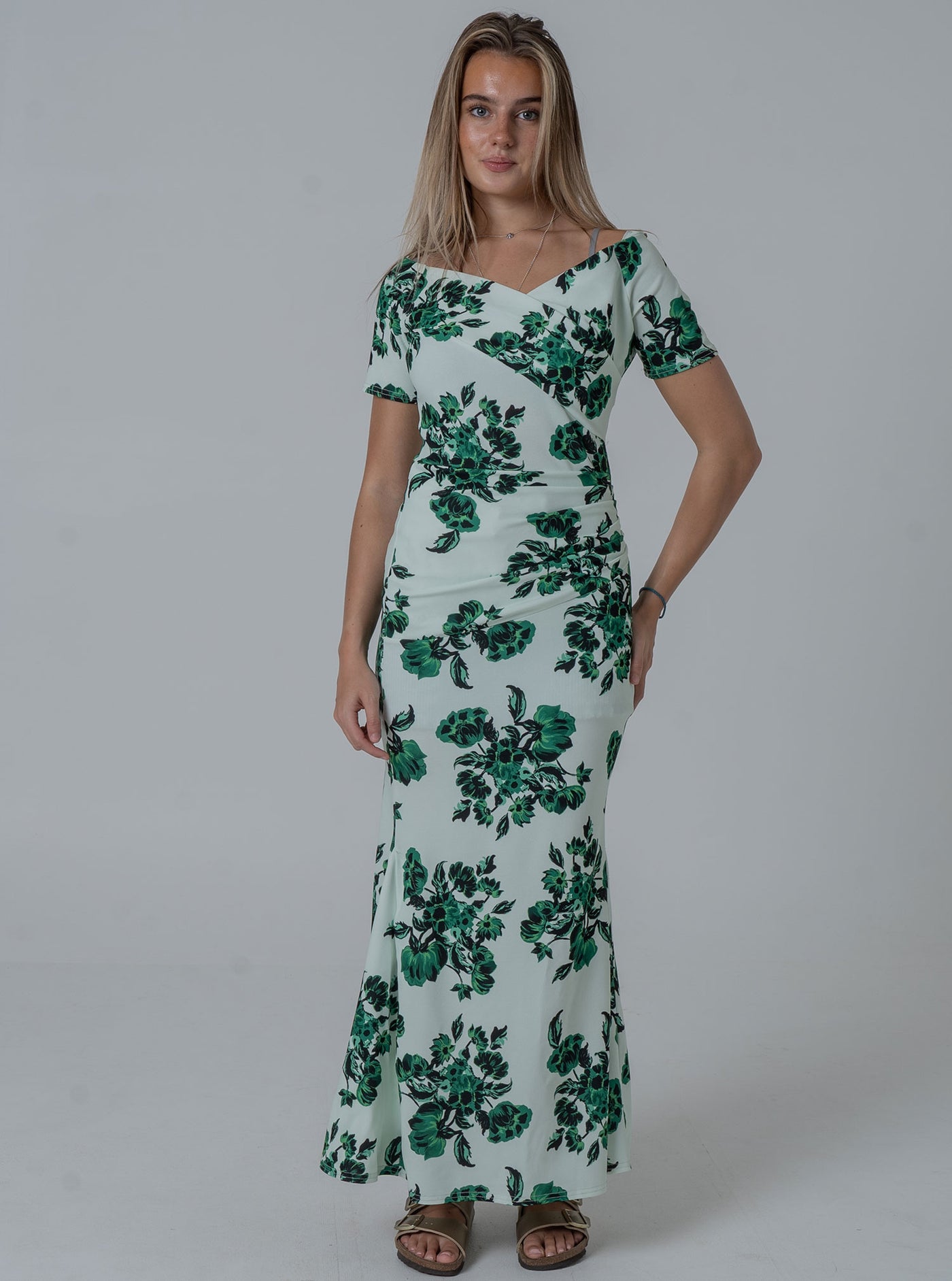 Maxi off Shoulder Green Blue Dress