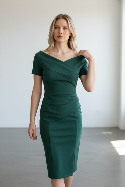 Bardot Off Shoulder Midi Dress Dark Green