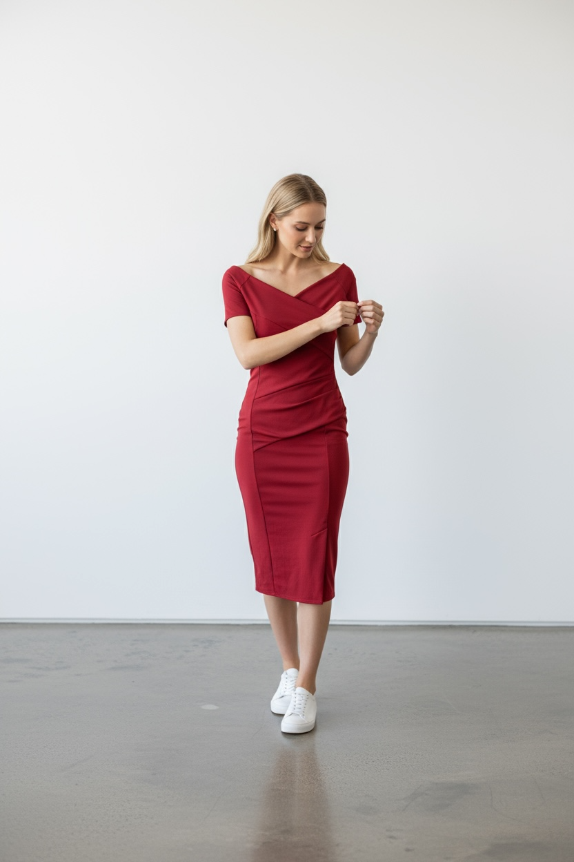 Bardot Off Shoulder Midi Dress Burgundy