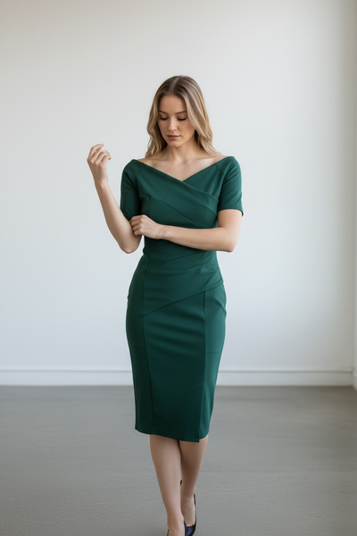 Bardot Off Shoulder Midi Dress Dark Green