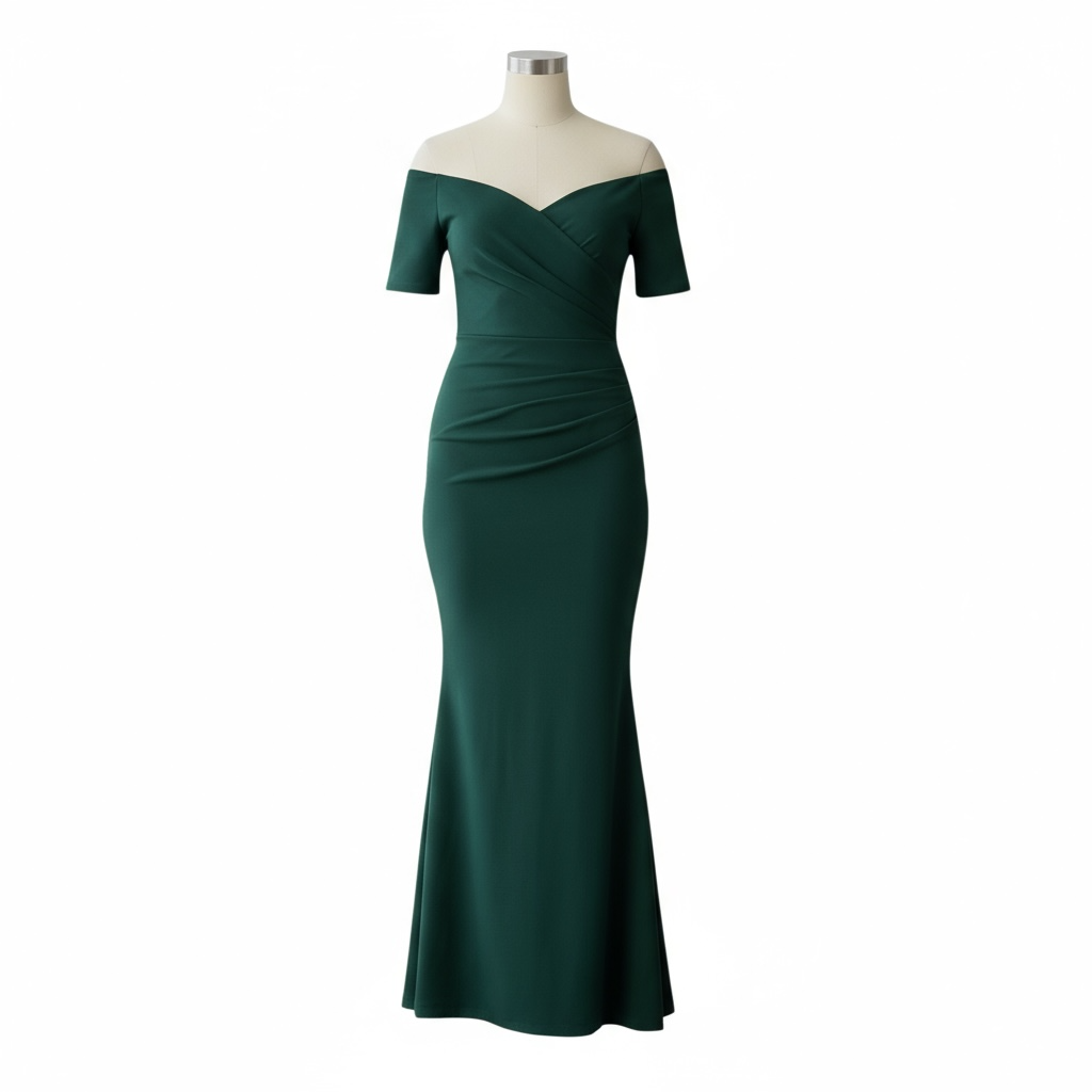 Bardot Off Shoulder Maxi Dress Dark Green