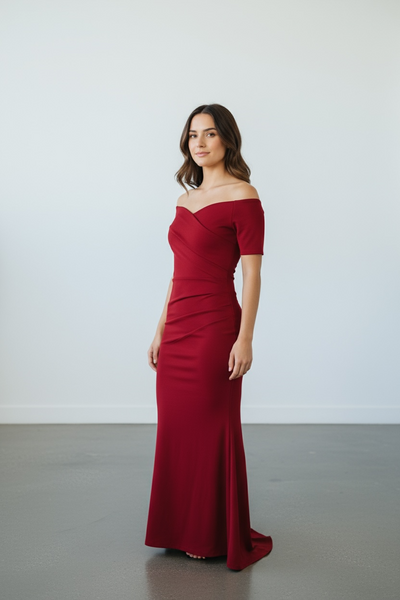 Bardot Off Shoulder Maxi Dress Burgundy