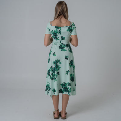 Frill Printed Green Flower Dress