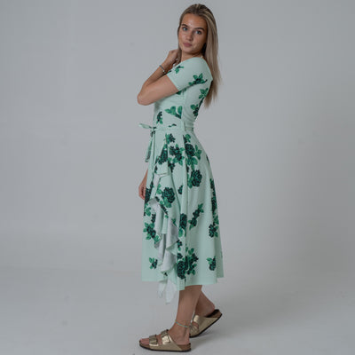 Frill Printed Green Flower Dress