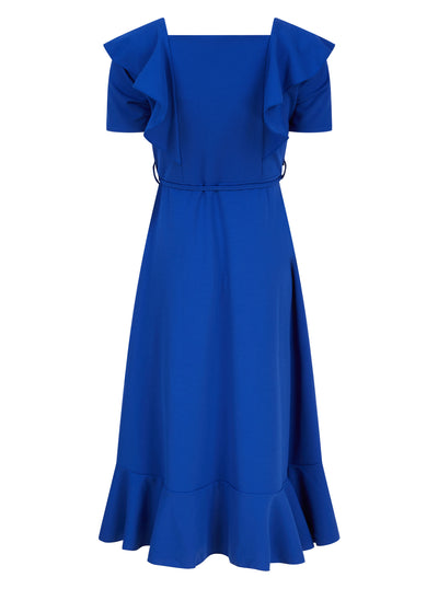 Short Sleeve Frill Tie Wrap Dress Royal Blue