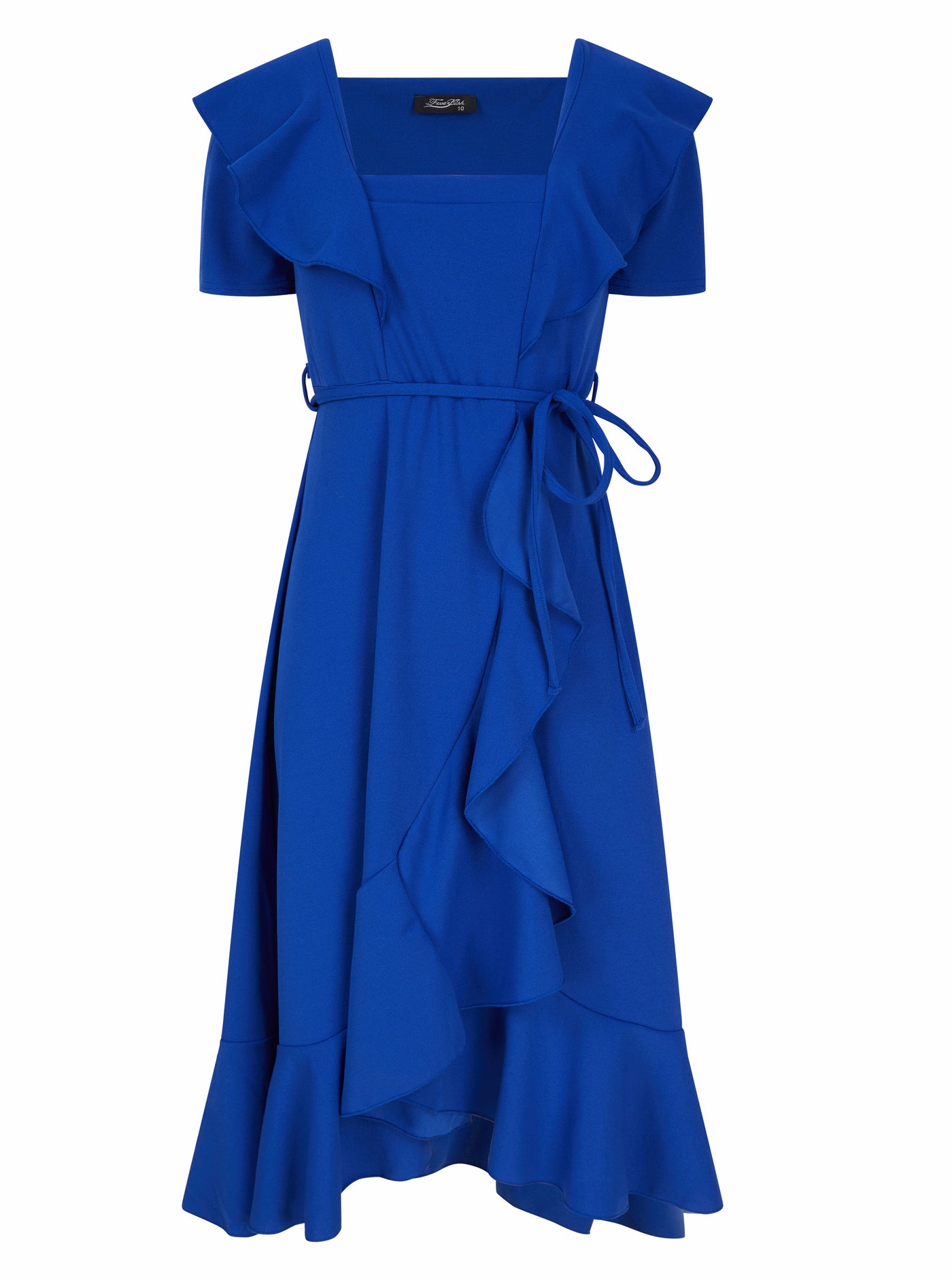 Short Sleeve Frill Tie Wrap Dress Royal Blue