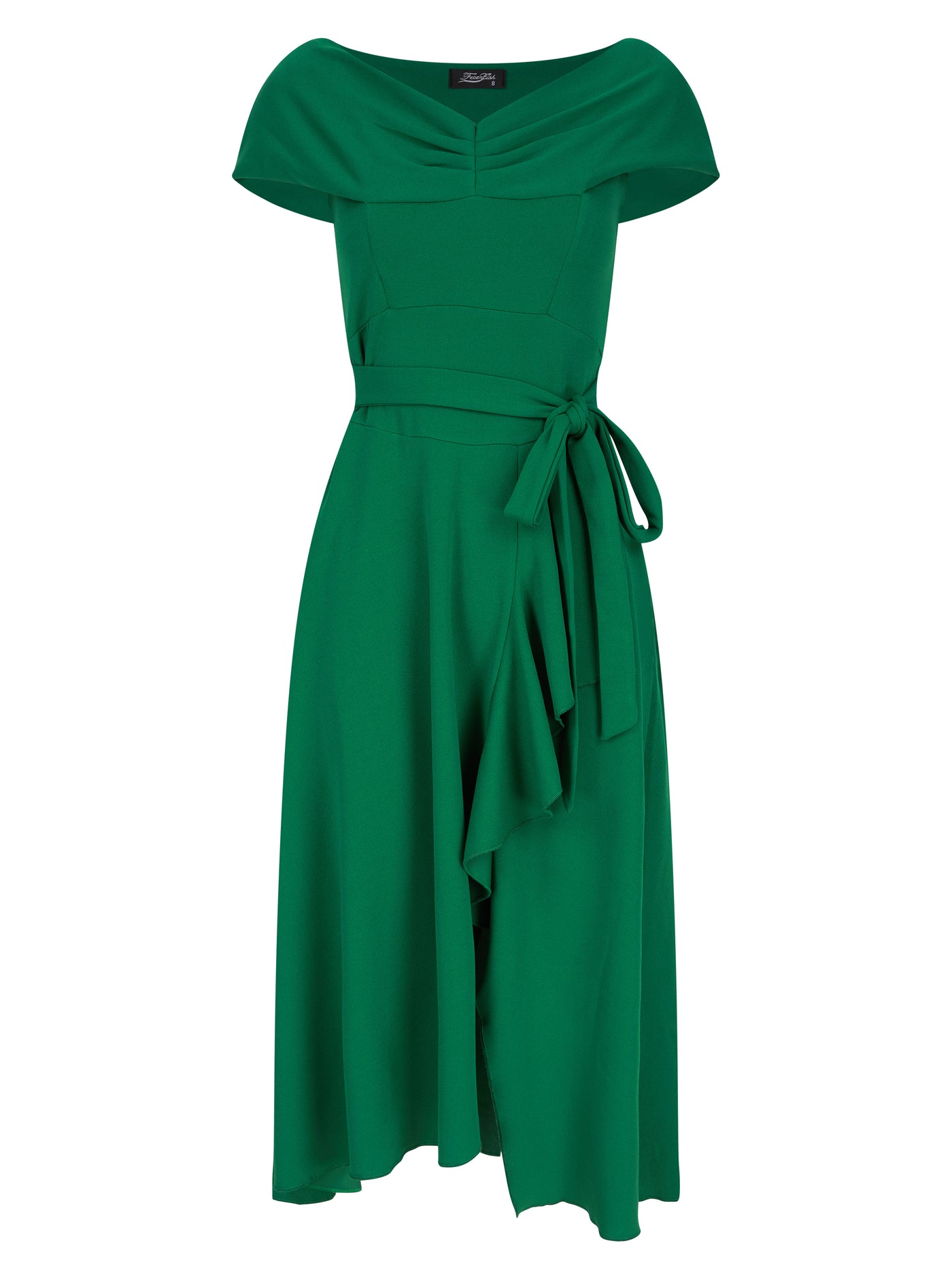 Bardot Pleat Frill Midi Dress Emerald Green